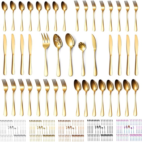 Silverware Set 45 count Service for 8,Titanium Golden  Flatware Sets Cutlery Set, Spoons and Forks Silverware Dishwasher Safe, First Apartment  Haves Utensils Set