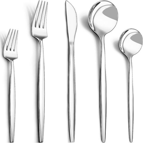 Silverware Set for 8, 40 Pieces Stainless Steel Flatware Set, Tableware Cutlery Set for Home and Restaurant, Knives, Forks, Spoons, Mirror Polished, Dishwasher Safe, Silver