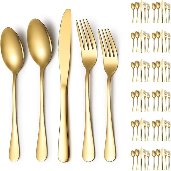 Silverware Set 60 count Service for 12,   Flatware Set, Titanium  Cutlery Set Include Dinner , Dinner Spoons, Dinner Forks, Teaspoons, Salad Forks, Dishwasher Safe