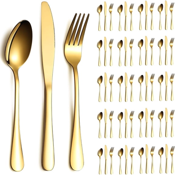 Silverware Set 60 count Service for 20, Stainless Steel Titanium Flatware Set include Spoon Forks Set, Silverware Set, Serving Utensil Set