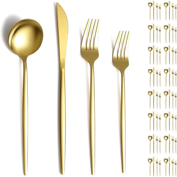 Silverware Set 64 count Service for 16, Titanium  Stainless Steel Flatware Set,  Forks Spoons Cutlery Set for Wedding, Parties, Birthday, Restauroom, Dishwasher Safe