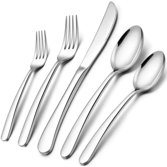 Silverware Set for 8 | 40-Piece Heavy Duty Stainless Steel Flatware Cutlery Set, Metal Eating Utensils Includes Spoons and Forks Knives, Mirror Polished & Dishwasher Safe
