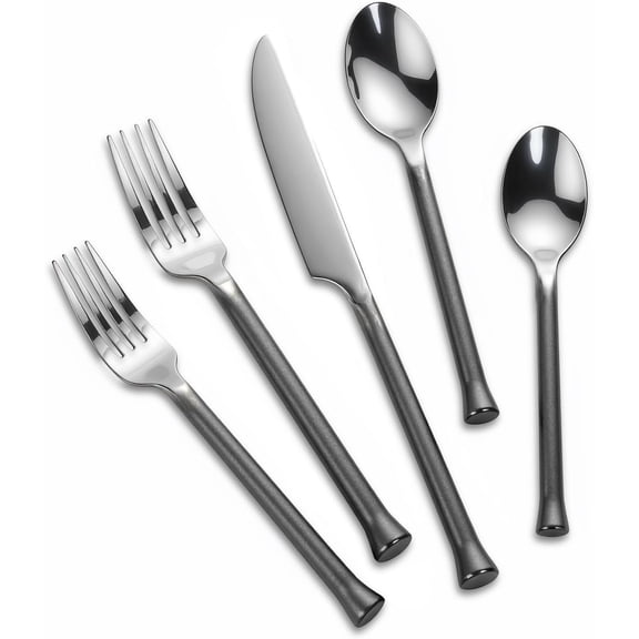 Silverware Set Flatware Set Stainless Steel Cutlery Set Black Handle Mirror Finished Heavy Duty 20 count Service for 4