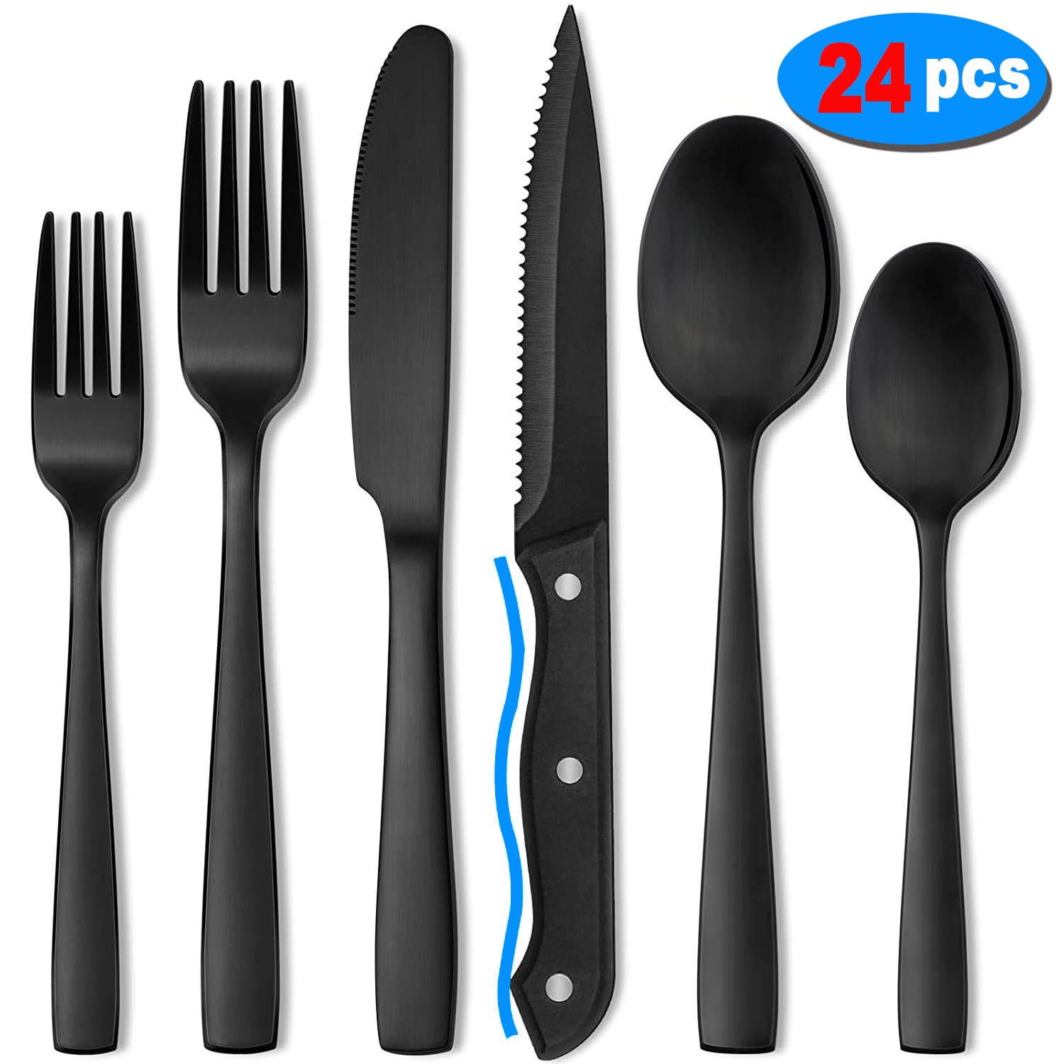Silverware Set, Flatware Sets with Steak Knives, Flatware 24 Piece Set