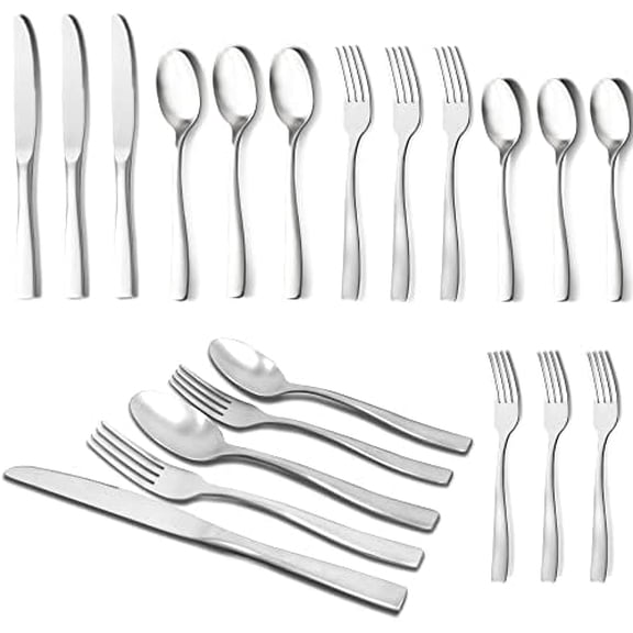 Silverware Set Flatware Stainless Steel: Kitchen Matte Utensils Fork Spoon Knife 20-Piece - Silverware Flatware Set Service for 4 - Sliverwarer Set Heavy Reusable for Home Restaurant Camping Outdoor