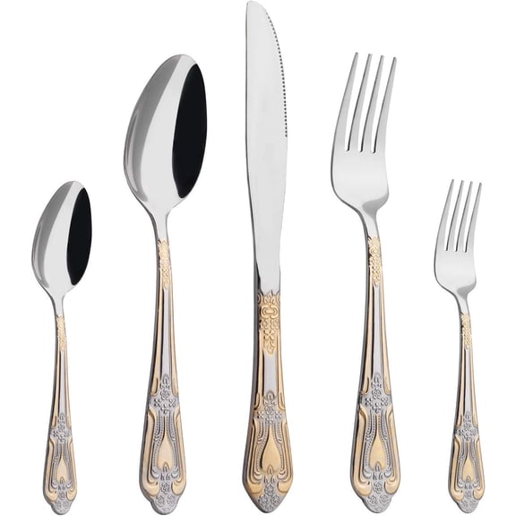 Silverware Set Limited Edition - 20 count Flatware Set - Cutlery Set for 4 - Tableware Set w/ Accents - for Family Gatherings & Daily Use - Spoons, , Teaspoons, Forks(Medallion)