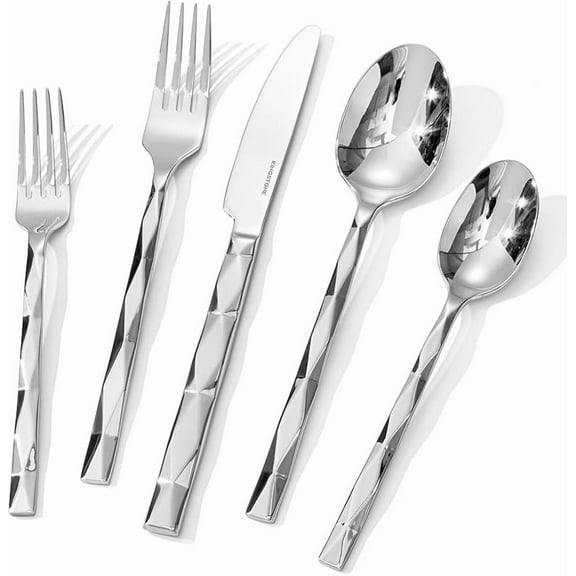 MY Silverware Set, Luxury 20 Piece Flatware Set for 4, 18/10 Stainless Steel Cutlery Set with Diamond Cut Pattern for Kitchen, Home, Wedding, Party, Mirror Polished and Dishwasher Safe