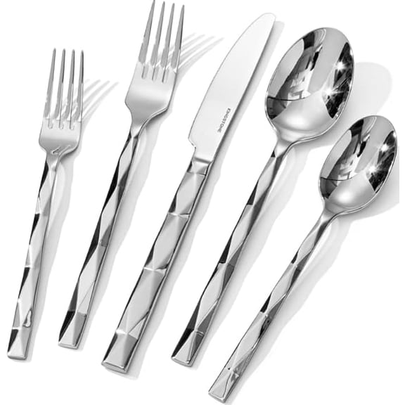 Silverware Set, Luxury 20 Piece Flatware Set for 4, 18/10 Stainless Steel Cutlery Set with Diamond Cut Pattern for Kitchen, Home, Wedding, Party, Mirror Polished and Dishwasher Safe