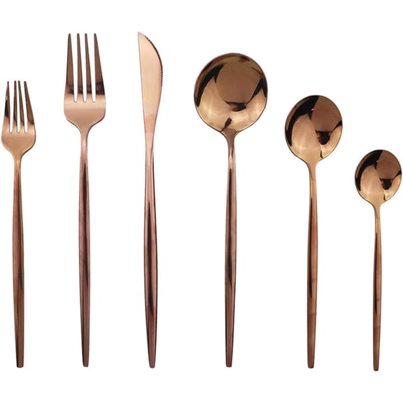Silverware Set, Mirror Polished Copper Flatware Cutlery Set Service for 6, Shiny Finish 36 count Stainless Steel Utensils Set Dinner Fork Spoon Dessert Fork Salad Spoon Dishwasher Safe