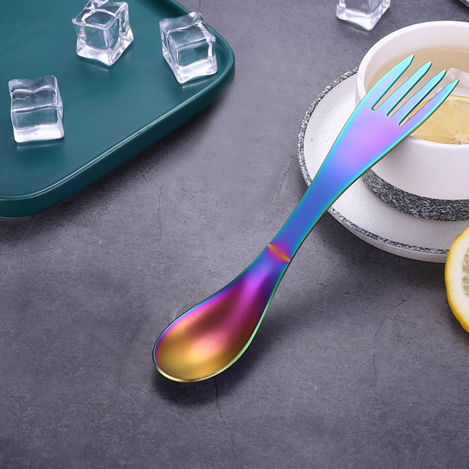 Silverware Set,Multifunctional Spoon Creative Stainless Steel Spoon Fork Dual Purpose Spoon Fork