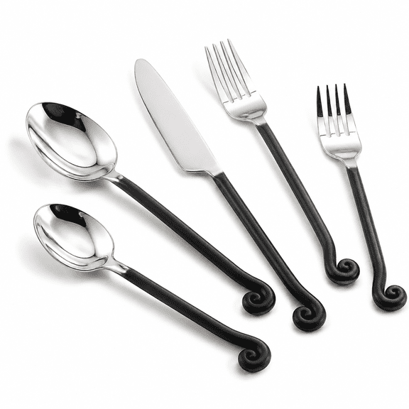 Silverware Set Musical Note Antiqued Black Handle Service For 4