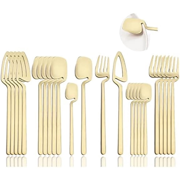Silverware Set Satin Finish 24-Piece Stainless Steel Flatware Set Kitchen Utensil Set Service for 6 Tableware Cutlery Set Dishwasher Safe (Matte Champagne Gold)