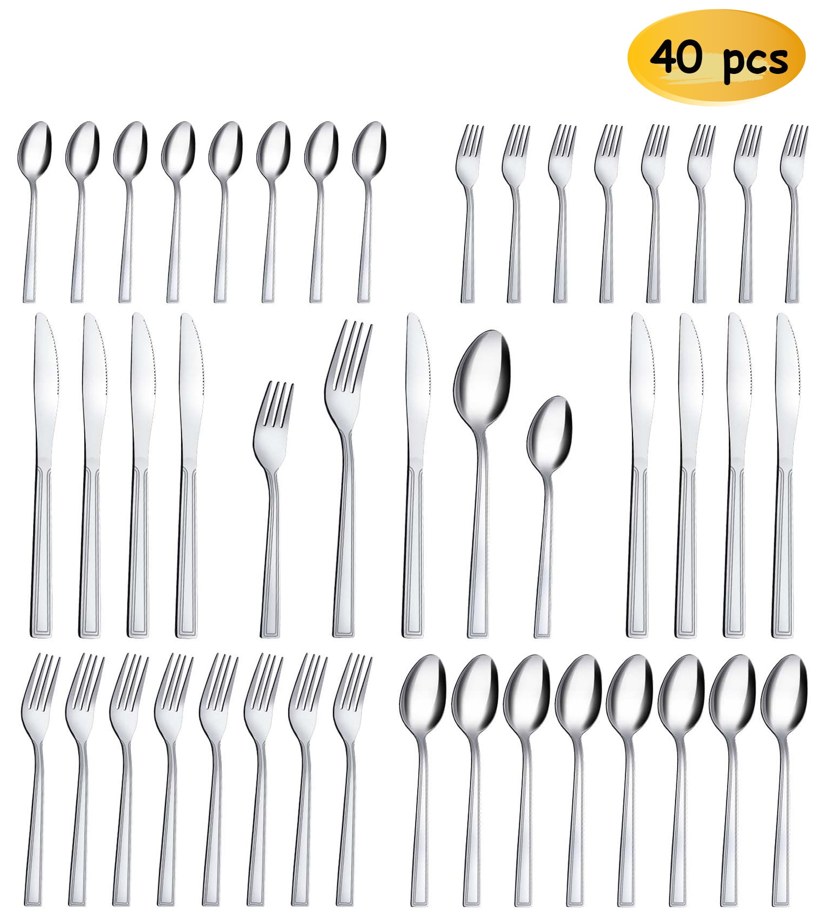 Hunnycook 40Piece Stainless Steel Silverware Set, Service for 8