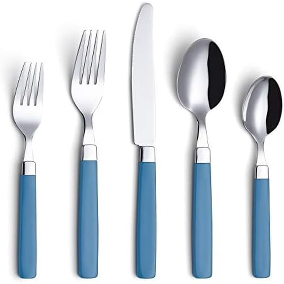 Silverware Set Stainless Steel Colorful Tableware Kitchen Flatware Set Utensils, Includes Dinner Knives, Forks, Spoons, Salad Forks & Dessert Spoons (Blue, 20 Pieces)