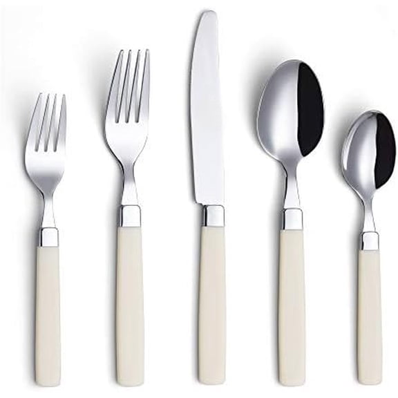 Silverware Set Stainless Steel Colorful Tableware Kitchen Flatware Set Utensils, Includes Dinner Knives, Forks, Spoons, Salad Forks & Dessert Spoons (Cream, 20 Pieces)