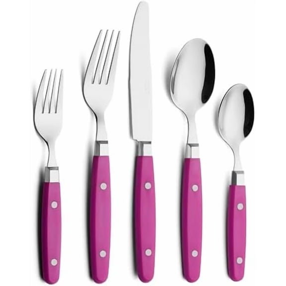 Silverware Set Stainless Steel Cutlery Color Handle With Rivet/Retro Flatware (Pink, 20 Pieces)