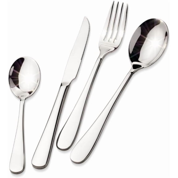 Silverware Set with Steak , 16- Heavy Duty Forged 18/0 Stainless Steel Flatware Set Service for 4, Rust Resistant Cutlery Eating Utensils for Everyday and Formal Dining
