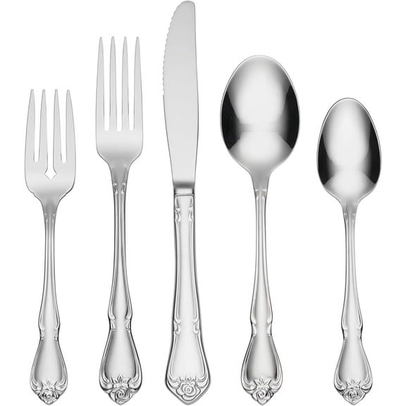 Silverware Set, True Rose 20-Piece Everyday Flatware Set, Service For 4, 18/0 Stainless Steel, Dishwasher Safe, Knife Spoons And Forks Set, Home And Kitchen Utensils (Silver, 20 Piece)