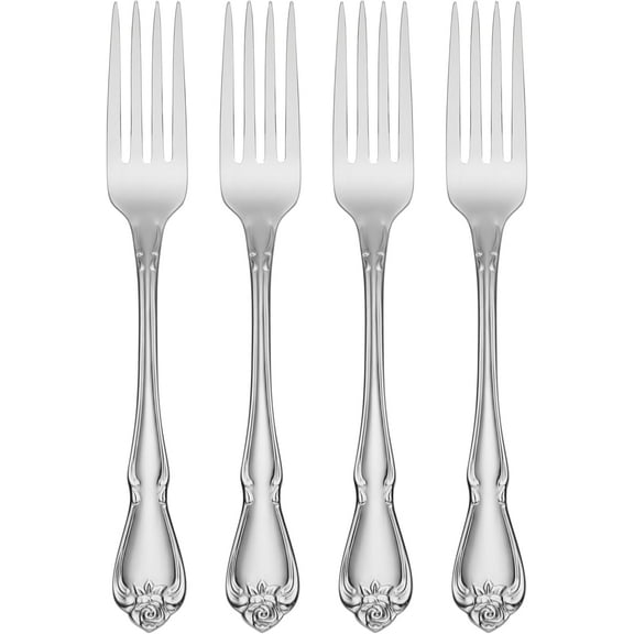 Silverware Set, True Rose Everyday Flatware Dinner Forks Set, Service For 4, 18/0 Stainless Steel Fork Sets, Rust Resistant, Dishwasher Safe, Dining Utensils Sets (Silver, 4 Piece)
