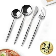 Silverware Set, WeluvFit 24 Piece Stainless Steel Flatware Cutlery Set, Thick Metal Tableware Eating Utensils Include Forks Spoons Knives, Square Edge & Mirror Polished, Dishwasher Safe
