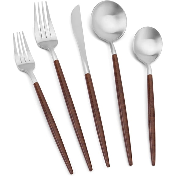 Silverware Set with black handle,  30 count Stainless Steel Cutlery Flatware Set, Kitchen Utensil Sets for 6, Tableware With  Spoons And Forks Set, Satin Finished Polished