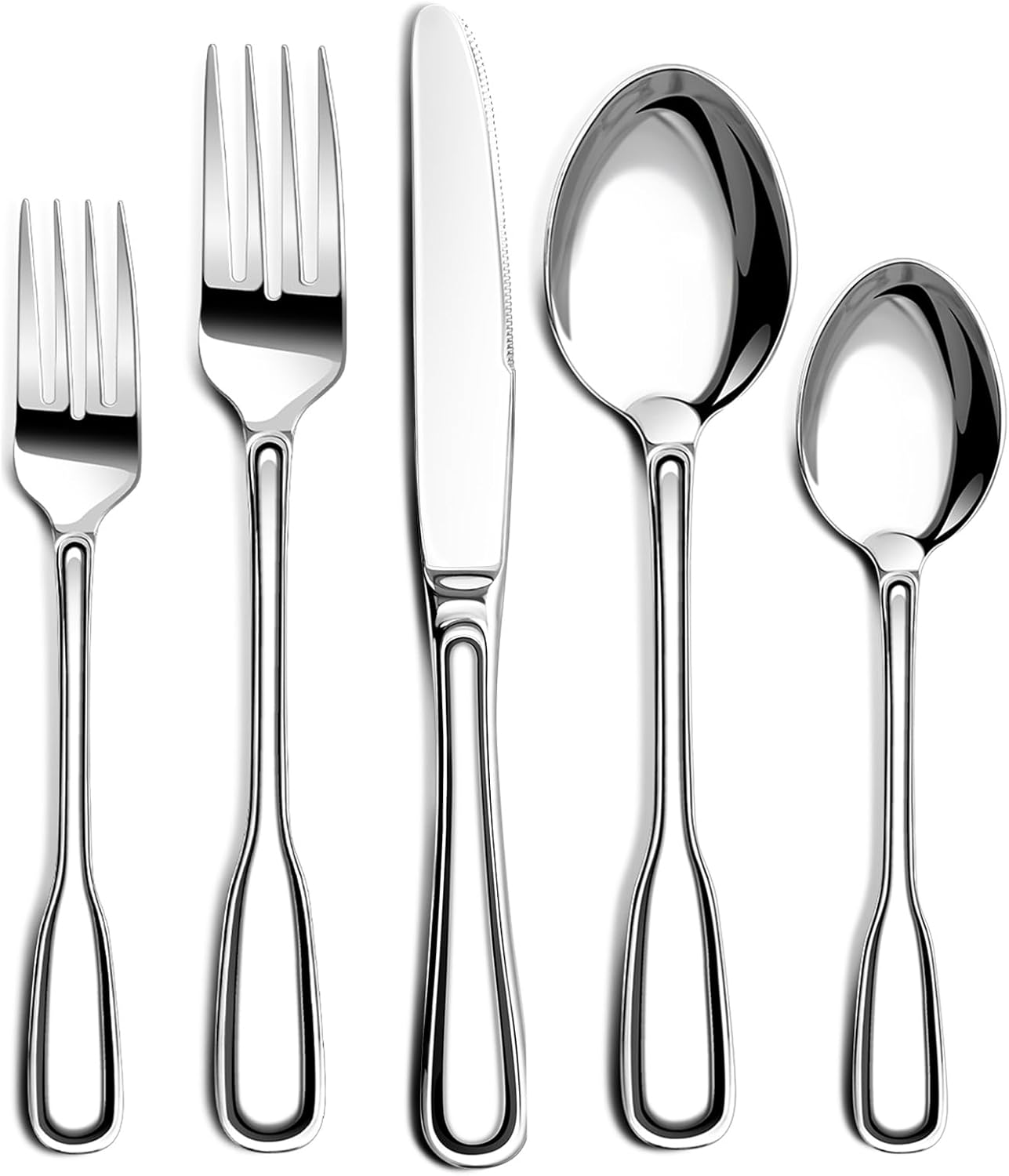 Silverware Simple Draw Silverware Set for 12, 60 Piece Boston Style Stainless Steel Flatware ...