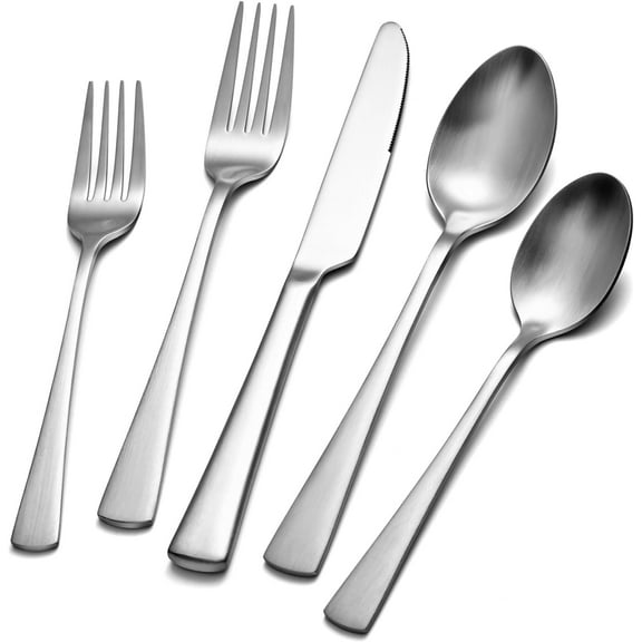 Silverware Set for 8, 40-Piece 18/10 Stainless Steel Flatware Set,Forged Cutlery Set Matte Satin Finish, Dishwasher Safe