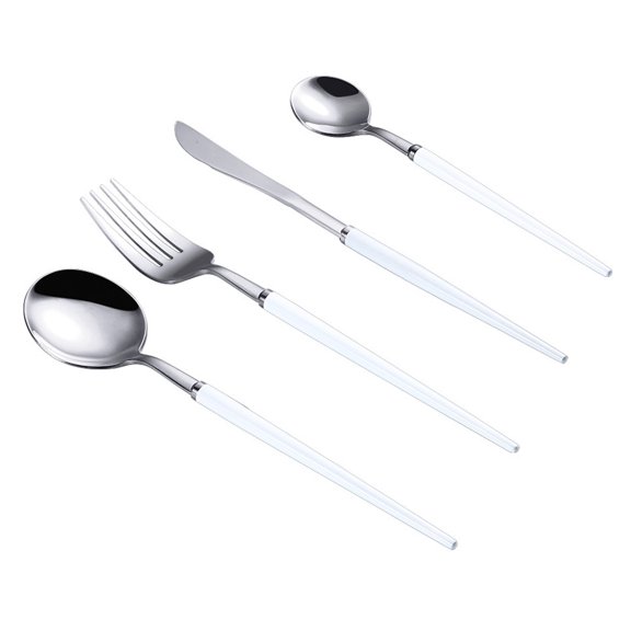 Silverware Set with Solid color handle, 4-Piece Stainless Steel Flatware Set, Kitchen Utensil Set Service for 1 - white