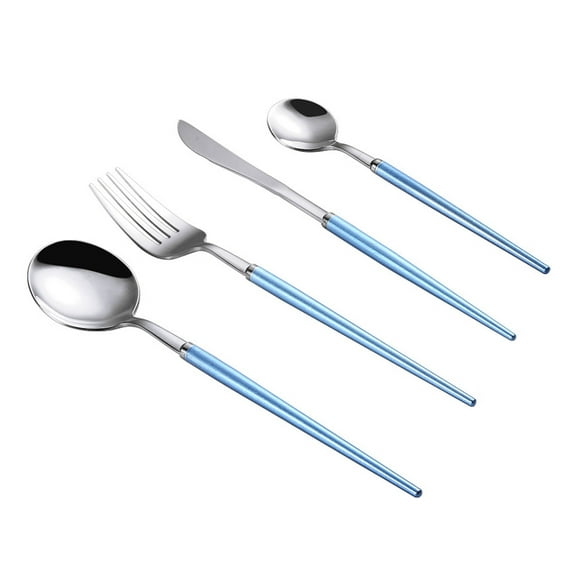 Silverware Set with Solid color handle, 4-Piece Stainless Steel Flatware Set, Kitchen Utensil Set Service for 1