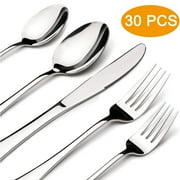 GPED Silverware Sets, 30 Pieces Stainless Steel Flatware Set, Utensils Set Service for 6, Tableware Cutlery Set for Home and Restaurant, Knives Forks Spoons, Mirror Polished, Dishwasher Safe, Silver