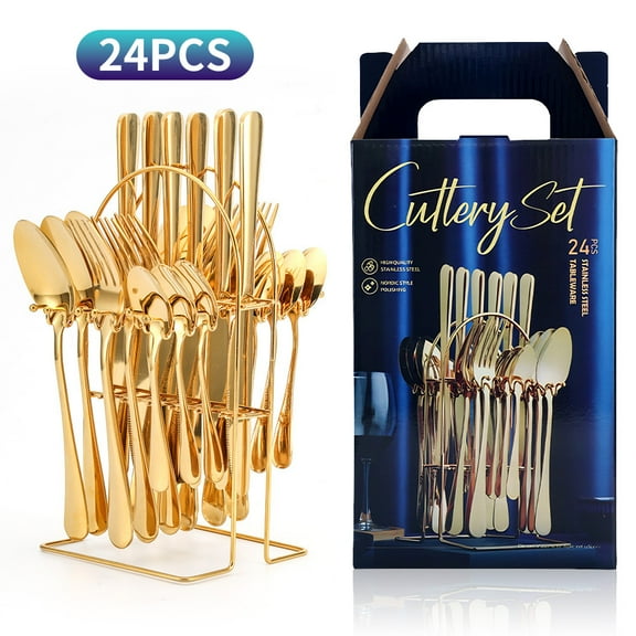 Silverware Sets,KEPEAK 24 PCS Flatware Set for 6, Premium Stainless Steel Cutlery Utensil Set with Holder