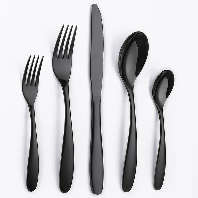 SDJMa 16-Piece Black Silverware Set with Steak Knives,Black Flatware Set  for 4, Stainless Steel Cutlery Set, Tableware Utensils Includes Spoons  Forks Knives for Home, Kitchen, Restaurant 