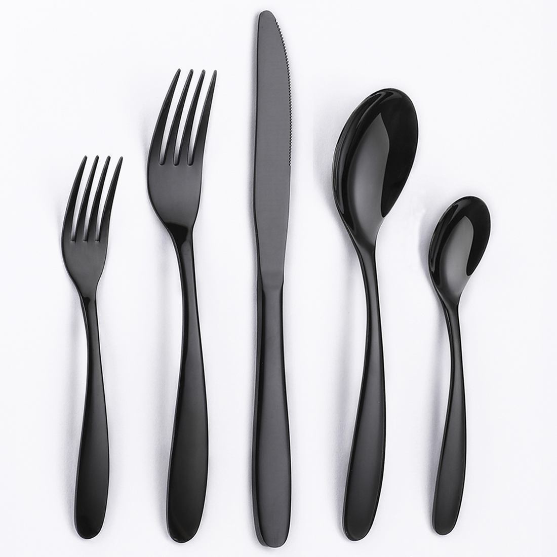 Silverware Sets, JOW 20 Pieces Stainless Steel Flatware Set Service for 4, Tableware Cutlery Set for Home and Restaurant, Knives Forks Spoons, Mirror Polished, Dishwasher Safe (Black) - image 1 of 15
