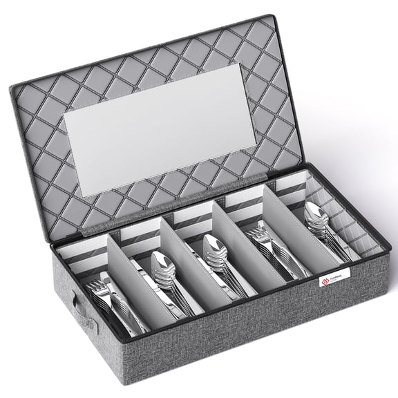 Silverware Storage Box,Hard Shell Flatware Organizer with Lid and Zipper,Utensil Storage with Clear Window and adjustable Divider for Spoons,Forks.Knives