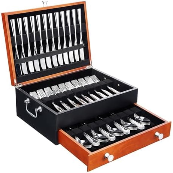 Silverware Storage Wood Chest: Tarnish-Proof Felt-Lined, Holds 12/16+ Utensil Sets (No Cutlery). For Home Decor, Kitchen & More.