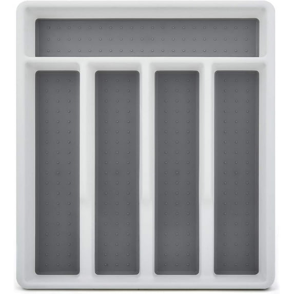Silverware Tray for Drawer with Five Sections, Flatware Organizer Cutlery Holder with Soft Grip Lining and Non-slip Rubber Feet