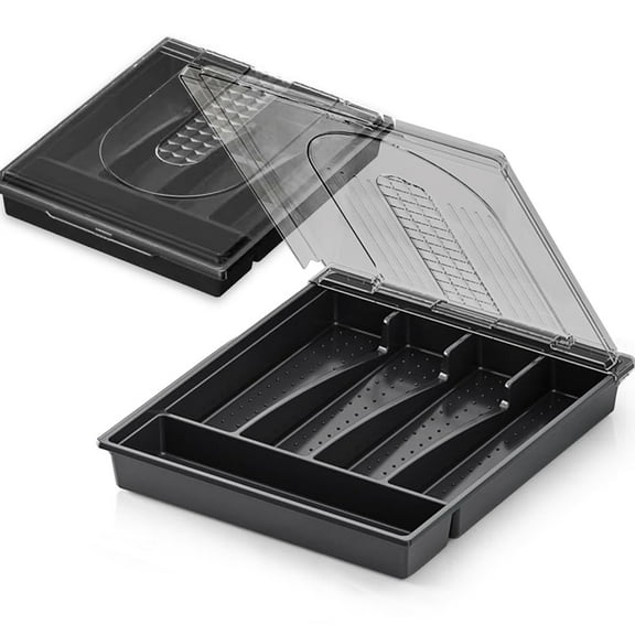 LJSXFI Silverware Organizer with Lid, Portable Cutlery Holder Flatware Tray with Lid Plastic Silverware Storage Box for Spoons Forks Knives Holder Case