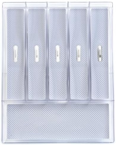Silverware & Utensil Drawer Organizer - Divided Clear Plastic Storage Tray with 6 Compartments for Kitchen Flatware and Cutlery - BPA Free, Food Safe, Non Slip, 12x15 inches