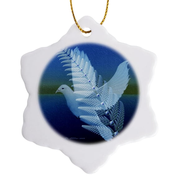 3drose, Silverwing - Fractal Dove - Bird Art, 3 inch Snowflake Porcelain Ornament