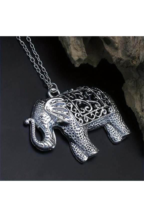 Silvery Color Mascot Elephant Pendant Retro Hollow Necklace Stylish Unisex Jewelry Neck Accessories
