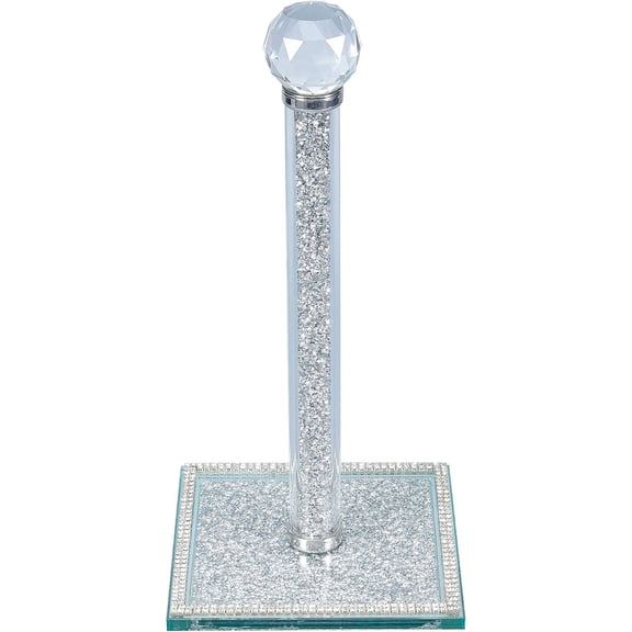 Silvery Crystal Standing Paper Towel Roll Holder Countertop Weighted Rack,Glam Cute Bling Rhinestone Jeweled Diamonds Modern Decoration Christmas Housewarming Gifts for Kitchen Home Bar