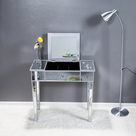 Silvery Density Board With Mirrored Surface, Flip-top Desktop, 80*38*76cm, One Drawer Computer Desk