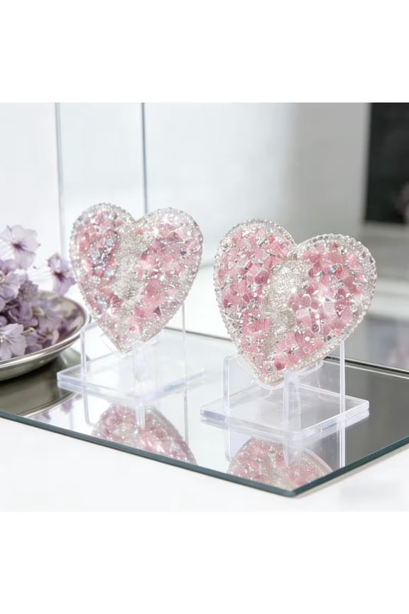 Silvery-Edged Pink Heart Rhinestone Nipple Covers - Invisible Seamless Breast Petals for All Occasions