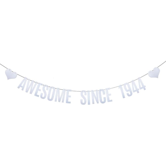 Silvery Glitter Banner for 80th Birthday Party Decorations Supplies,Pre-Strung, Glitter Gold Paper Banner Bunting Sign Photo Props,Awesome Since 1944