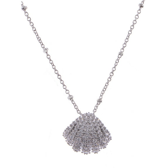 Silvery Gold Plated Clear Zirconnia Crystal Seashell Pendant Jewelry Necklace