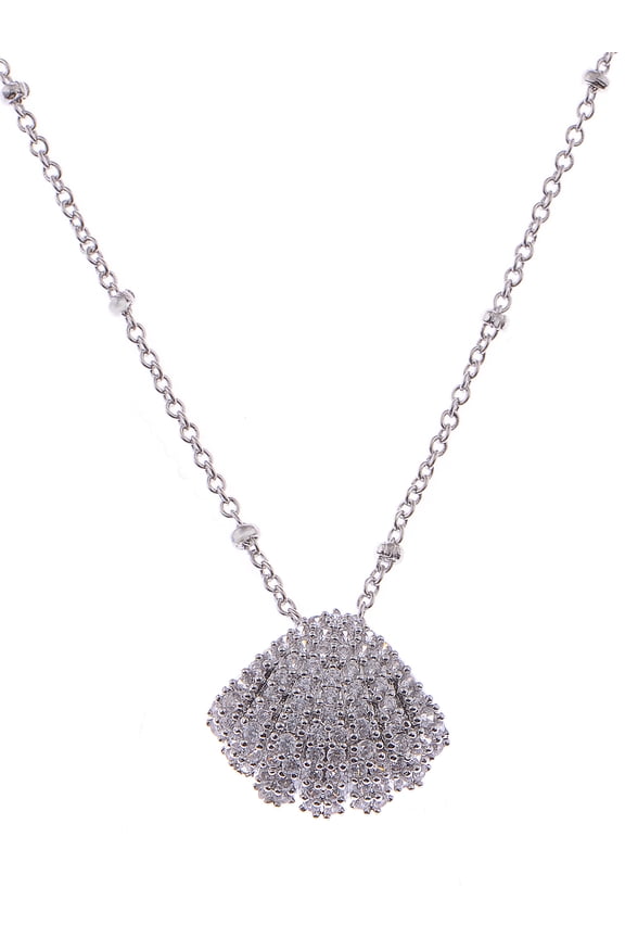 Silvery Gold Plated Clear Zirconnia Crystal Seashell Pendant Jewelry Necklace