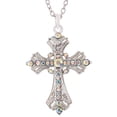 thumbnail image 1 of Silvery Gothic Religious Cross Pendant Necklace with Clear Crystal Rhinestones, Silver with Abstract Crystal, 1 of 5