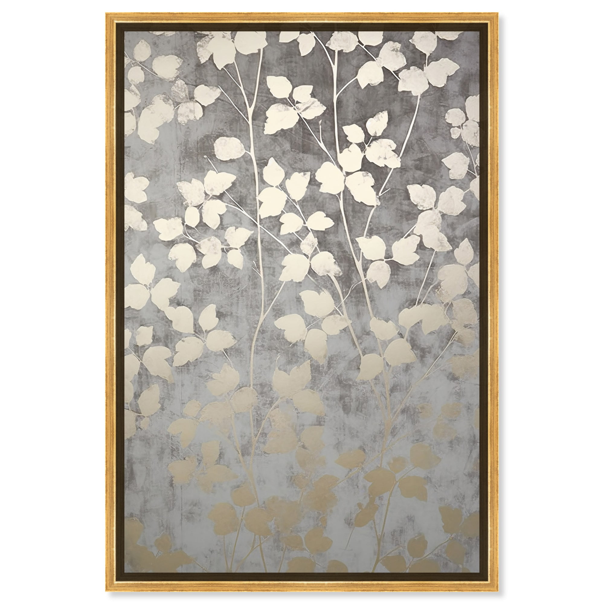 Silvery Gray Floral Canvas Print with Gold Frame, 10" x 15"