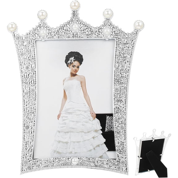 Silvery Luxury Crown Picture Frame for Desk or Tabletop Display, Elegant Shiny Rhinestone Photo Frame for 4x6 Pictures, Romantic Home Decor & Gift for Wedding, Anniversary, Birthday, Valentines Day