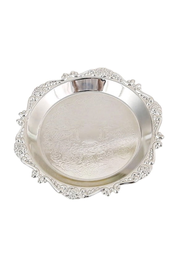 Silvery Metal Embossed Tray Dessert Snack Tray Jewelry Holders Vanity Organizer Decorative Catchall Dishes for Home Kitchen Bedroom
